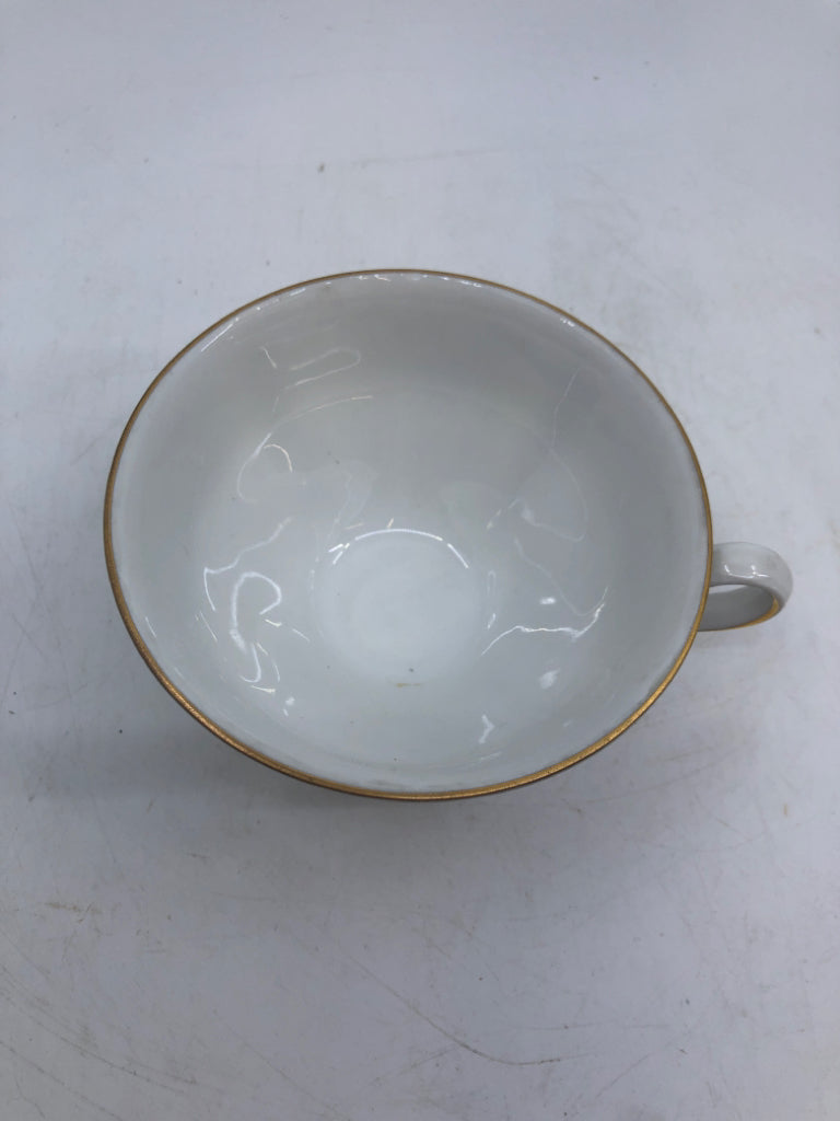 8 PC CUP/SAUCER SET WHITE W/ PINK ROSES GOLD RIM BAVARIA.