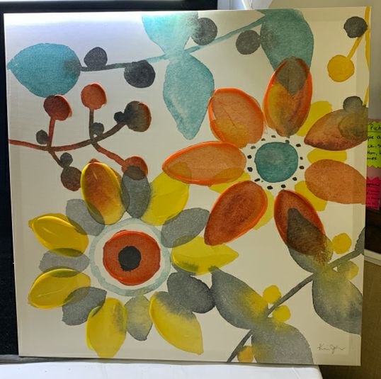 ORANGE AND YELLOW FLORAL CANVAS WALL ART.