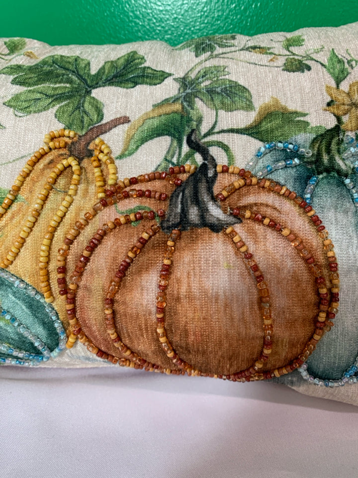 PUMPKIN BEADED RECTANGLE PILLOW.