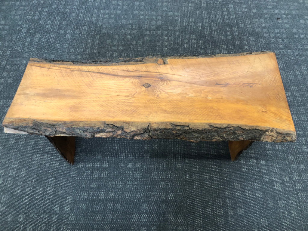 HANDCRAFTED SOLID OAK TREE LIVE EDGE BENCH.