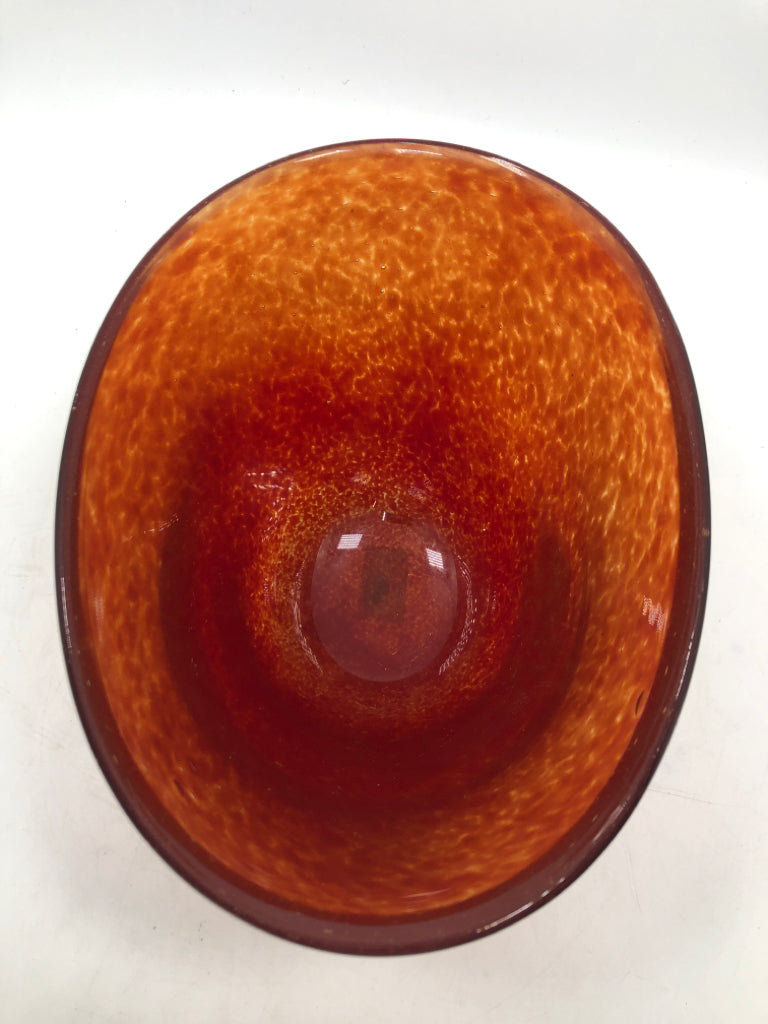 ORANGE/RED BLOWN GLASS VASE/ BOWL.