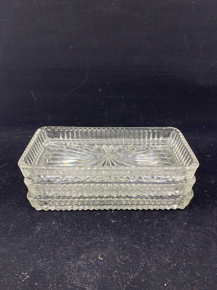 3 CUT GLASS RECTANGLE SERVING DISHES.