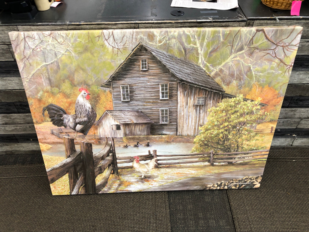 CANVAS ROOSTER BARN SCENE.