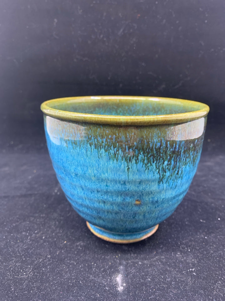 BLUE W GREEN POTTERY BOWL.