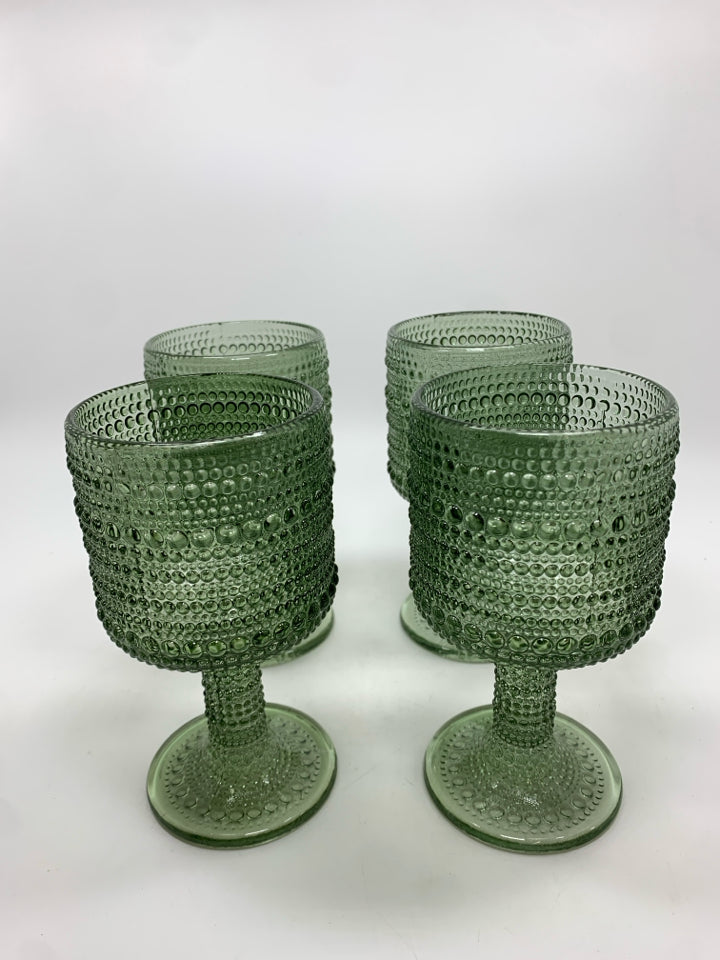 4PC EMBOSSED GREEN GOBLETS.