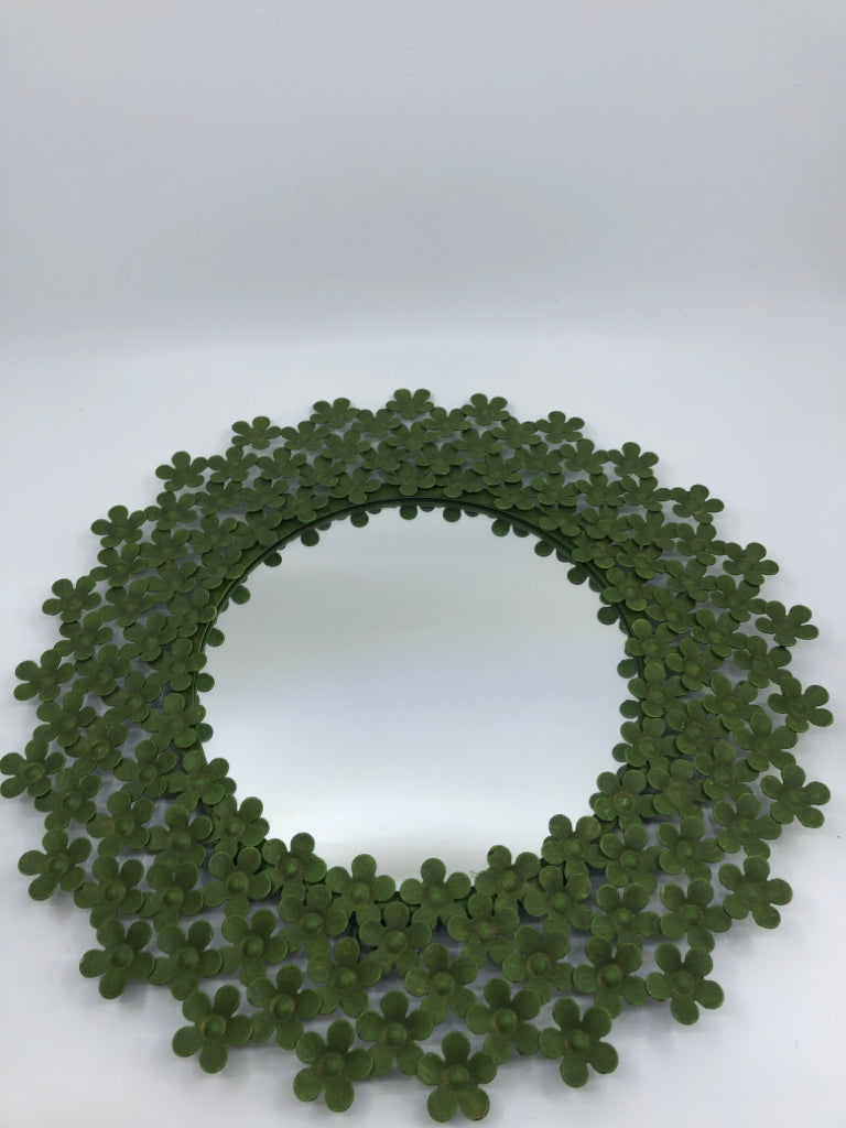 GREEN METAL FLOWERS MIRROR.