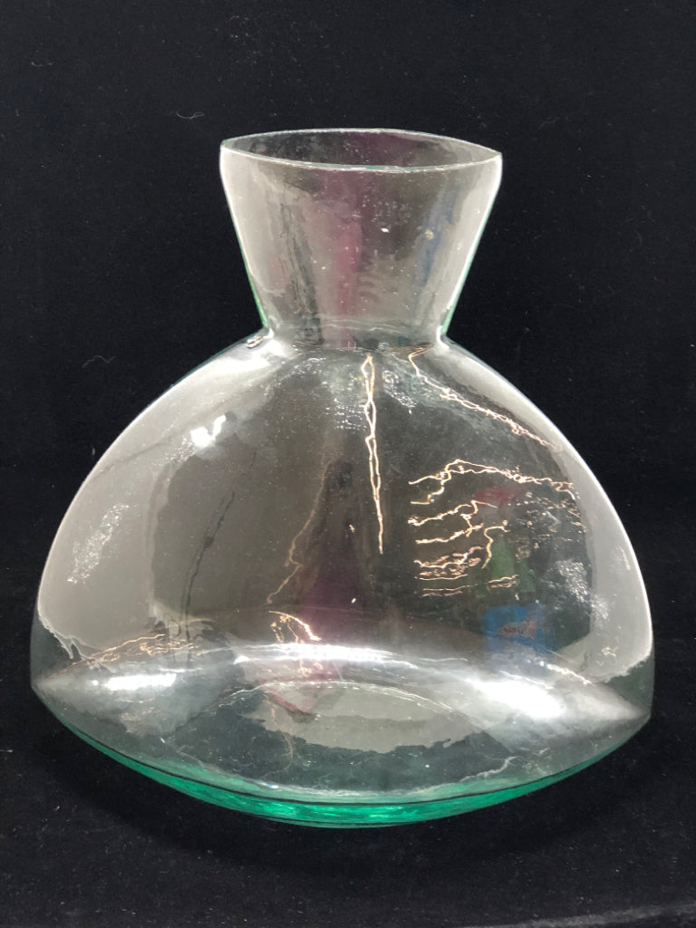 BLUE GLASS TRIANGULAR VASE.