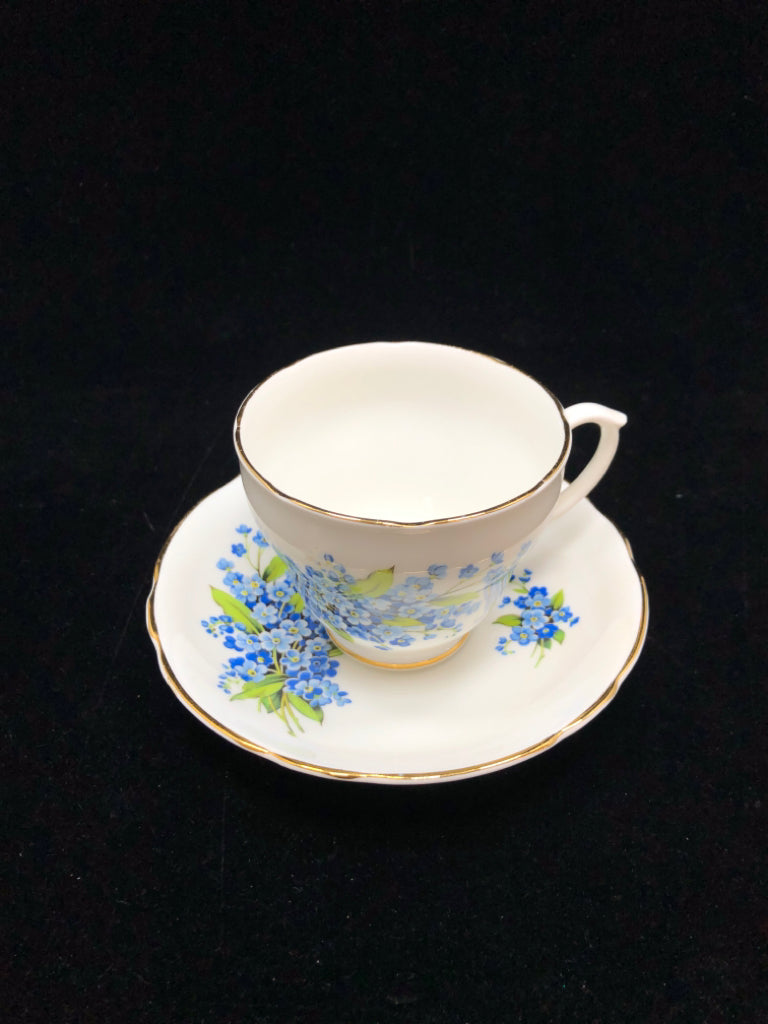 BLUE FLORAL TEA CUP & SAUCER - SANDFORD.
