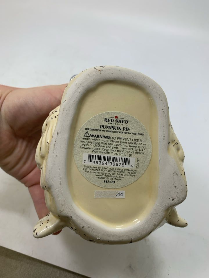SPECKLED CERAMIC TURKEY CANDLE PUMPKIN PIE RED SHED.