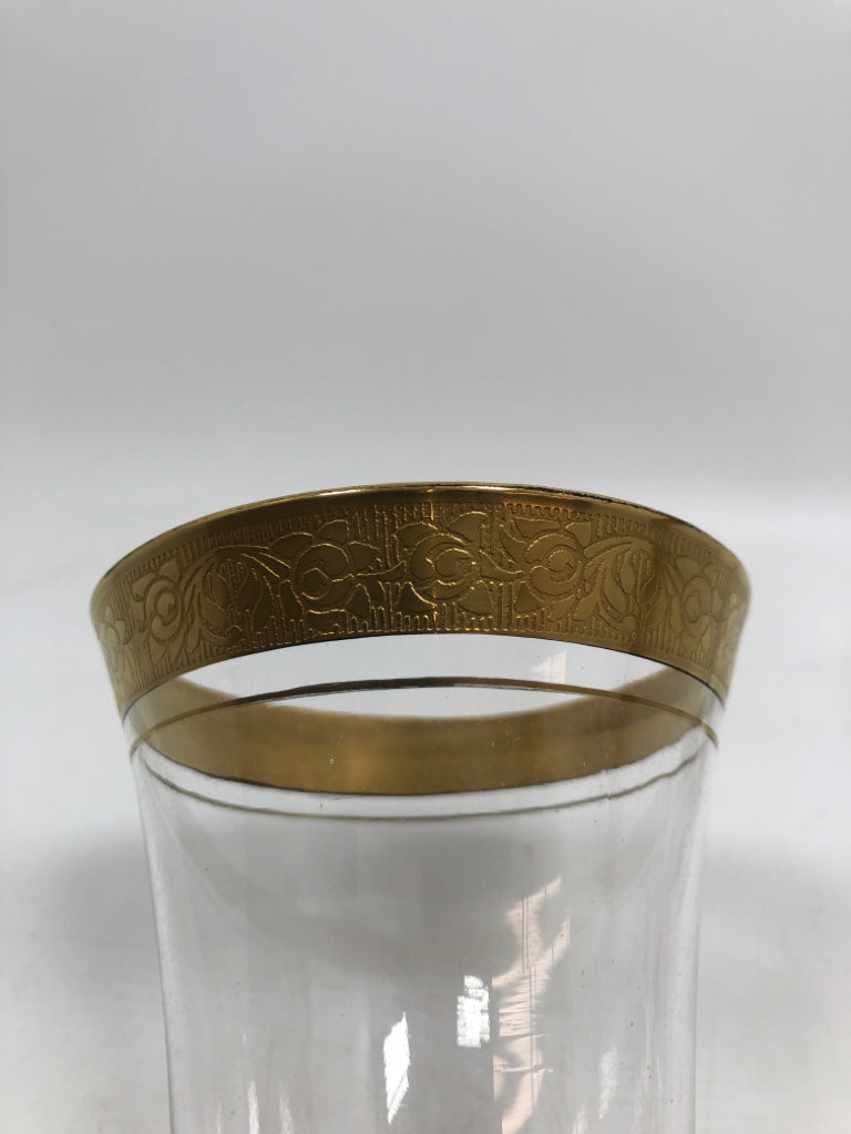 8 VTG RAMBLER ROSE GOLD RIMMED FOOTED GLASSES.