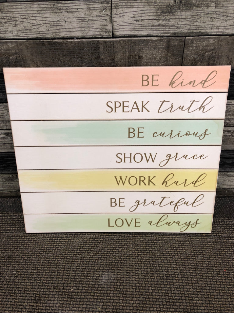 "BE KIND" PASTEL WOOD WALL ART.