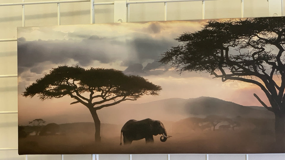 RECTANGLE ELEPHANT SILHOUETTE CANVAS WALL ART.