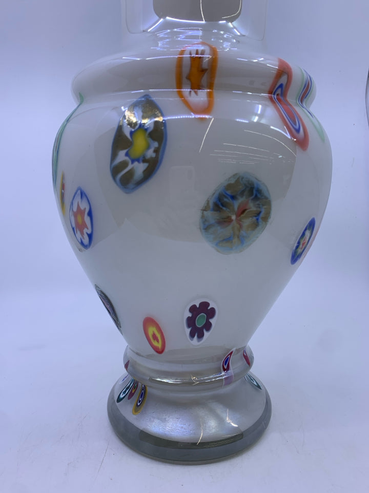 WHITE ABSTRACT COLORED LARGE VASE.