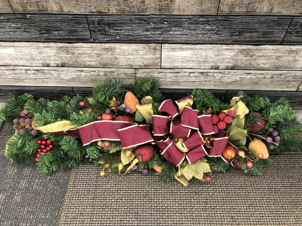 RED RIBBON, FAUX FRUIT GARLAND.