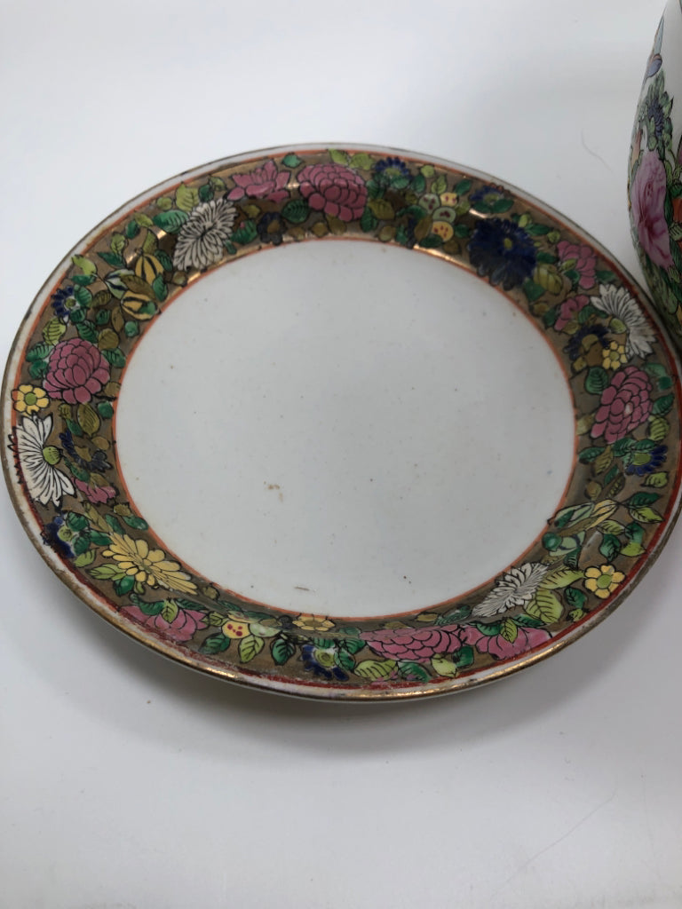BIRDS AND FLOWERS EMBOSSED PLANTER W/DRIP TRAY.