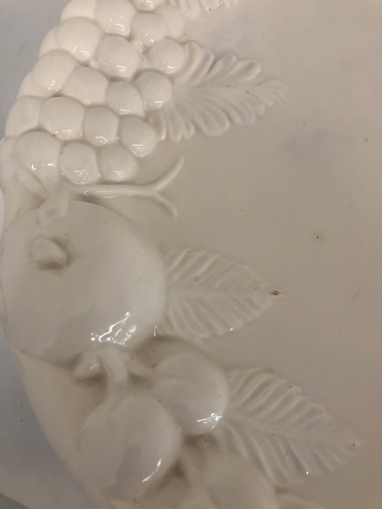 WHITE EMBOSSED FRUITS SERVING PLATTER.