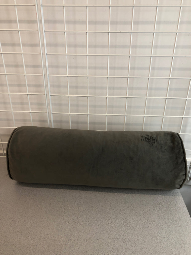 GREY ROUND BOLSTER PILLOW.