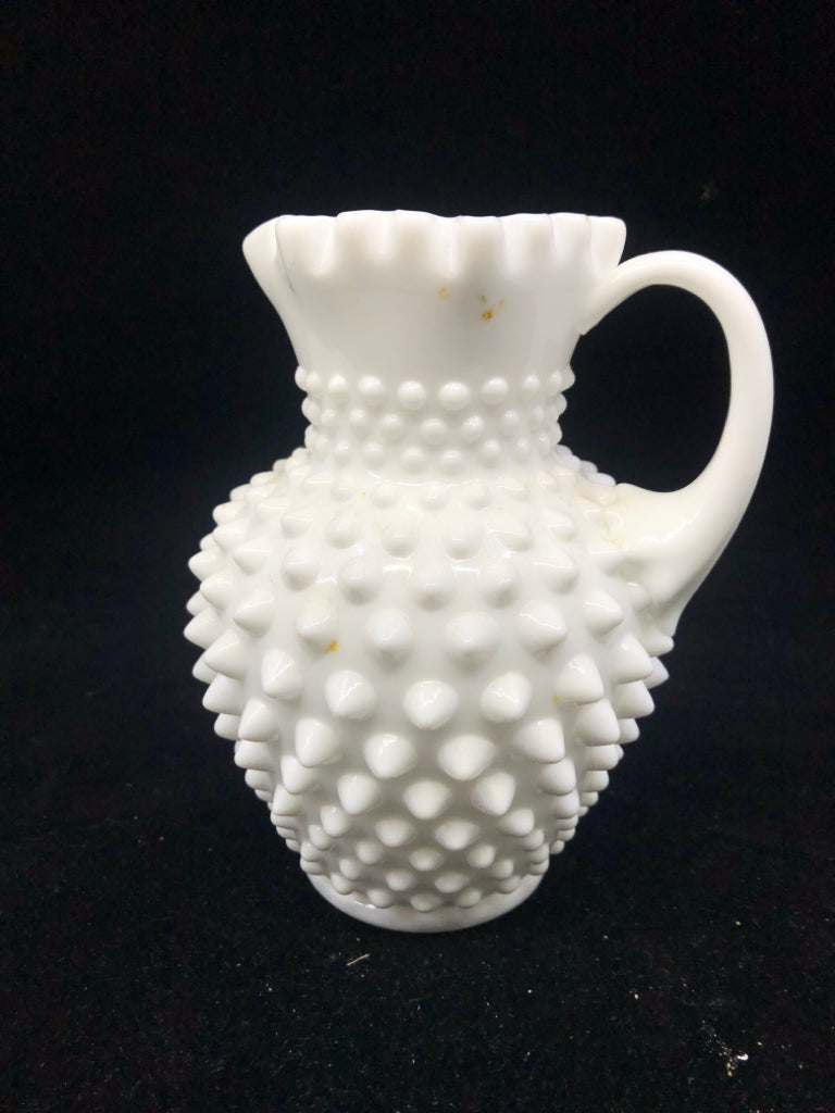 VTG MILK GLASS HOBNAIL PITCHER.