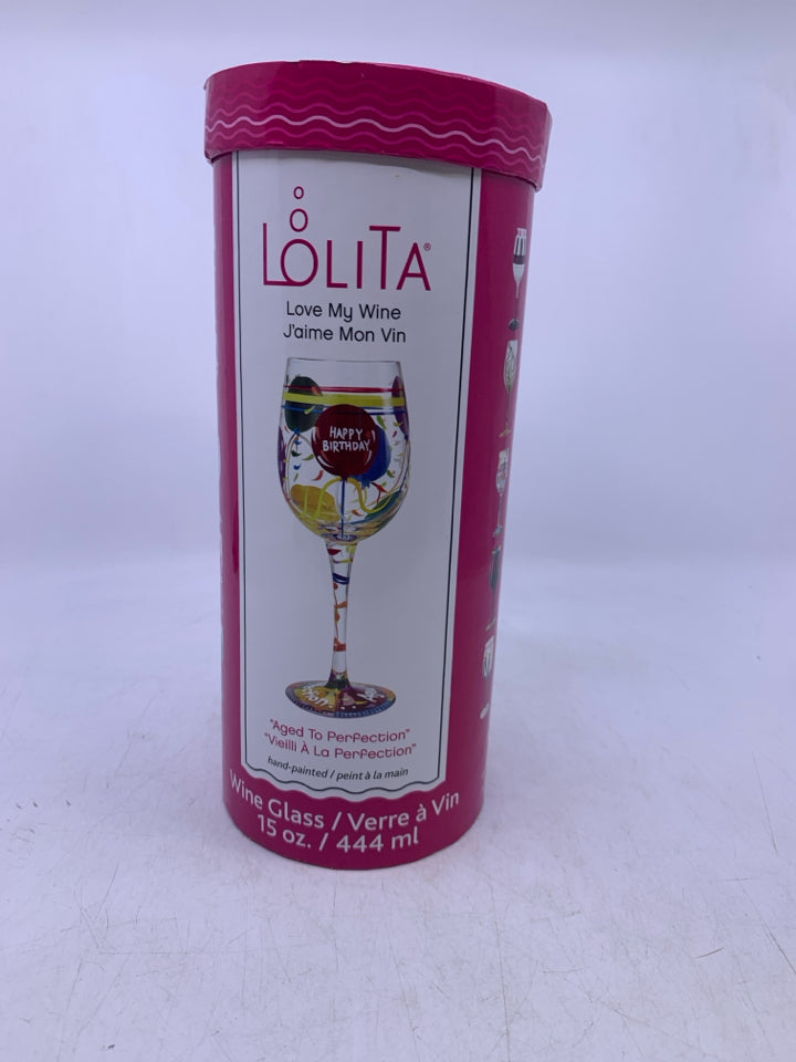 NIB AGED TO PERFECTION BIRTHDAY WINE GLASS.