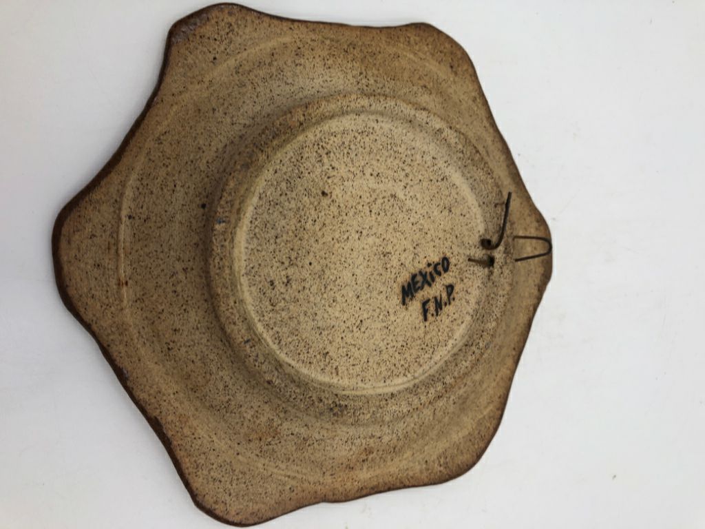 HEXAGON BROWN POTTERY BIRD DISH- MEXICO.