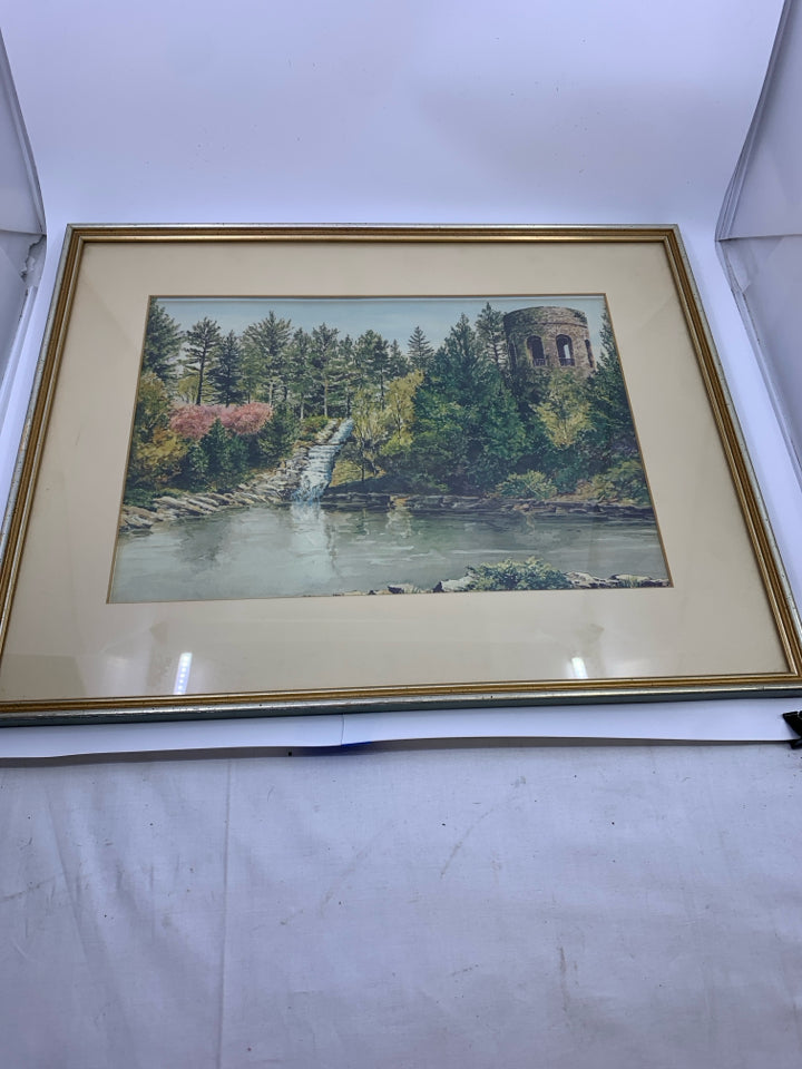 RIVER SCENE IN SILVER FRAME.