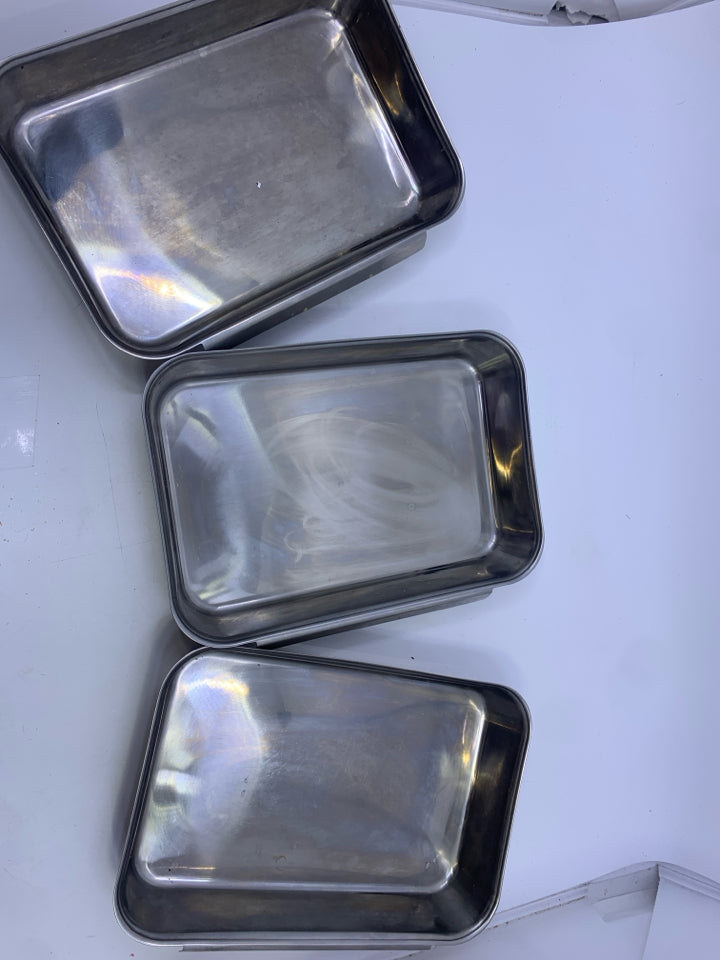 3 PC METAL BREADING TRAYS.