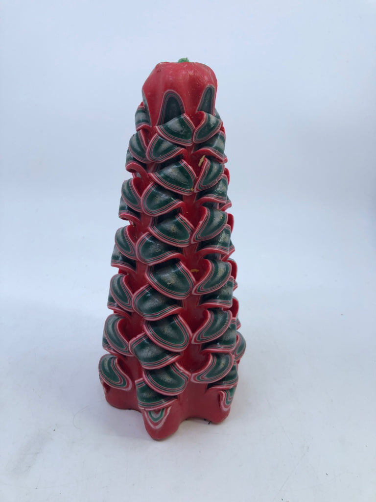 RED AND GREEN CHRISTMAS TREE CANDLE.