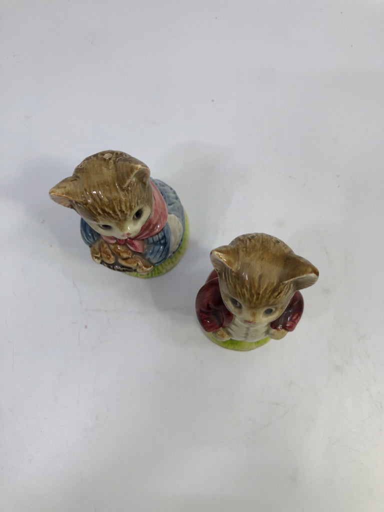 VTG PORCELAIN MR MRS WHISKERS SALT AND PEPPER SET.