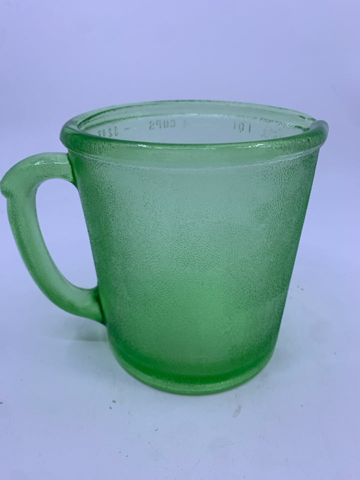 VTG GREEN DEPRESSION GLASS MEASURING CUP.