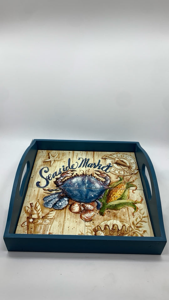 SEASIDE MARKET CRAB BLUE PAINTED TRAY.