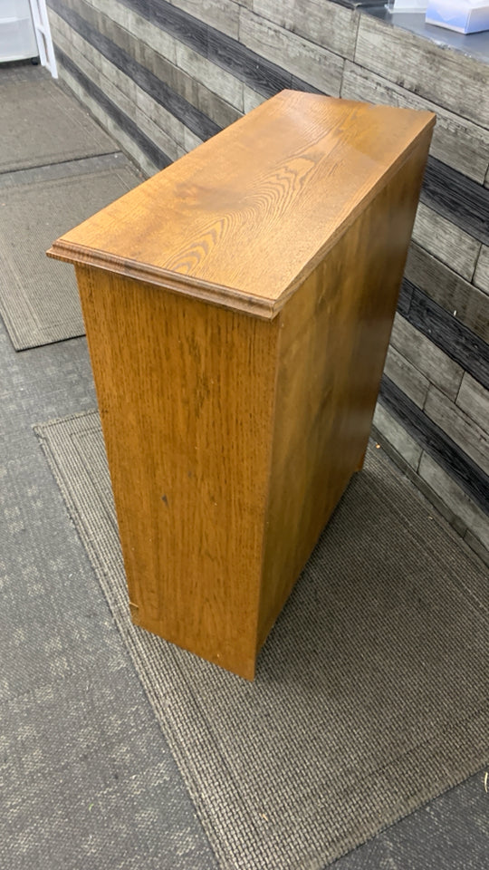 TEAL PAINTED WOODEN STORAGE CABINET.