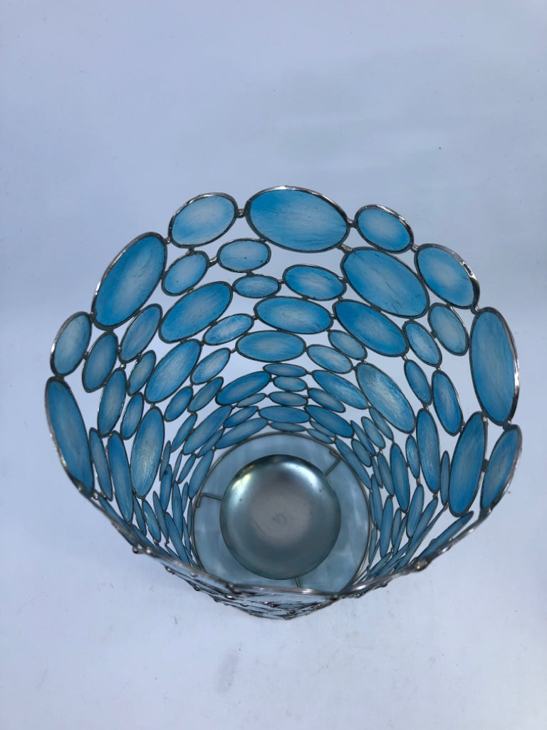 BLUE CAPIZ TALL CANDLE SLEEVE.
