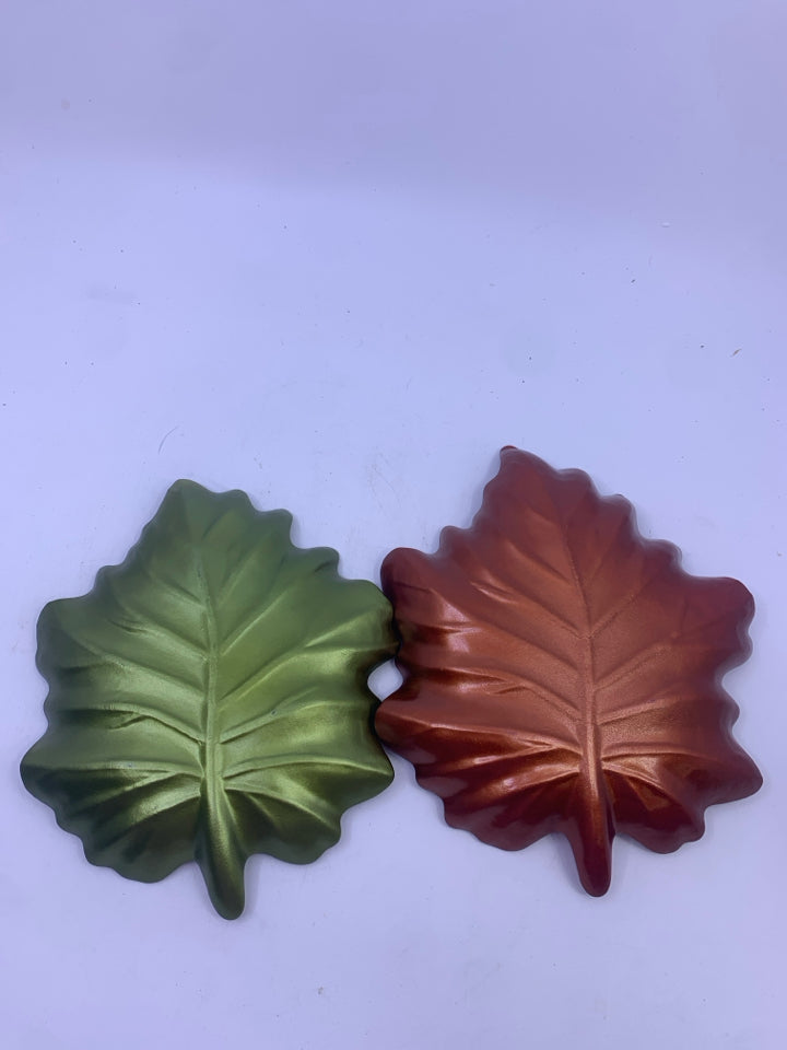 4PC ORANGE AND GREEN LEAF SET- 2 PLATES 2 SMALL BOWLS.