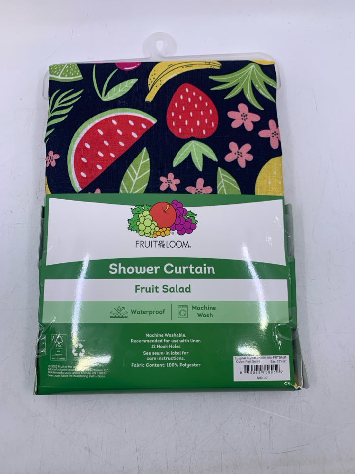 NIP BLACK SHOWER CURTAIN WAS ASSORTED FRUITS.