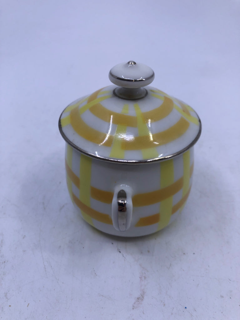 VTG ORANGE AND YELLOW SMALL SUGAR BOWL.