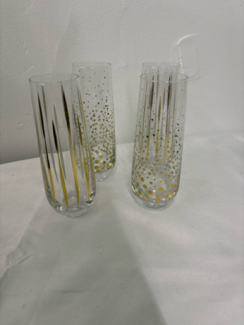 4 STRIPE + DOTS STEMLESS CHAMPAGNE GLASSES