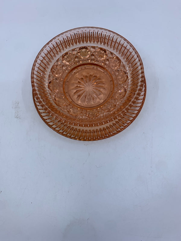 2PC PEACH GLASS BOWL+CATCH PLATE -RIBBED+SHAPES DESIGNS.