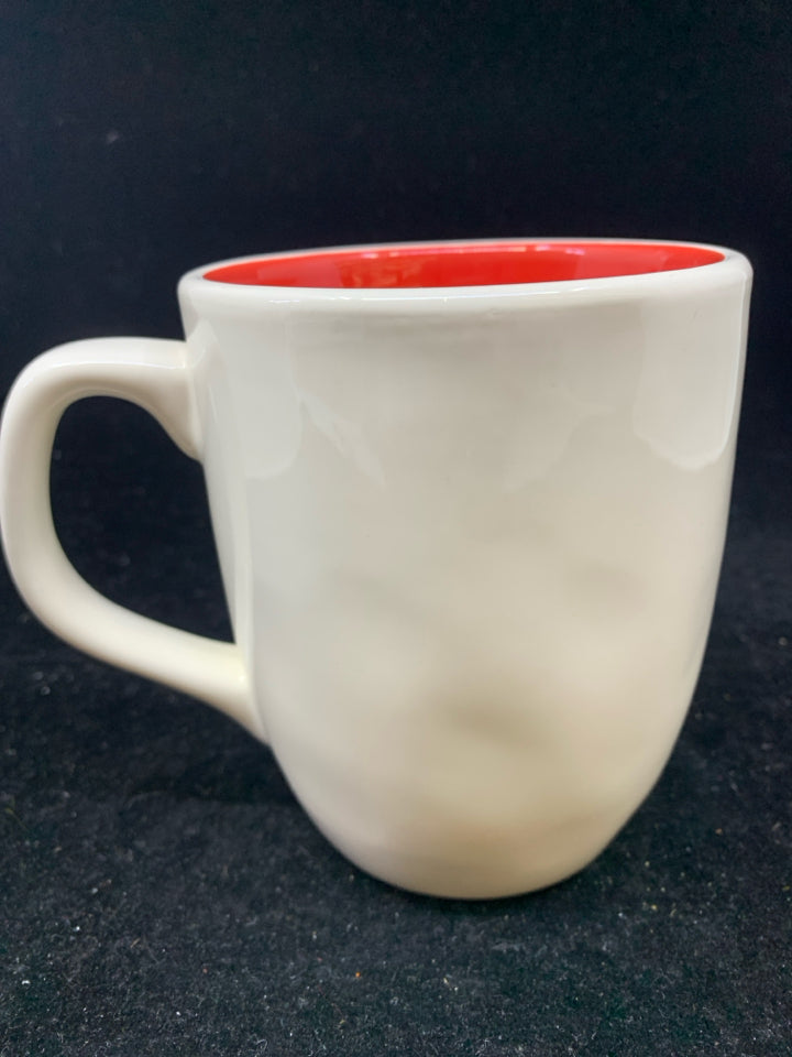 WHITE W/ RED CHEER COFFEE MUG-RAE DUNN-5"