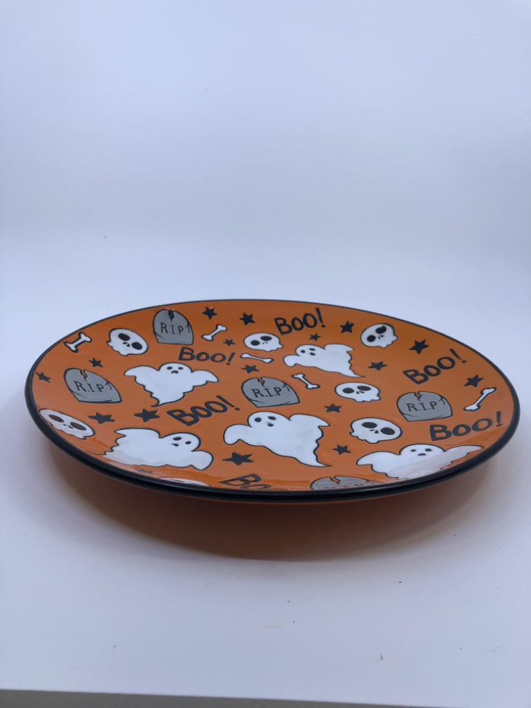 ORANGE BOO GRAVESTONE GHOSTS SERVING PLATE.