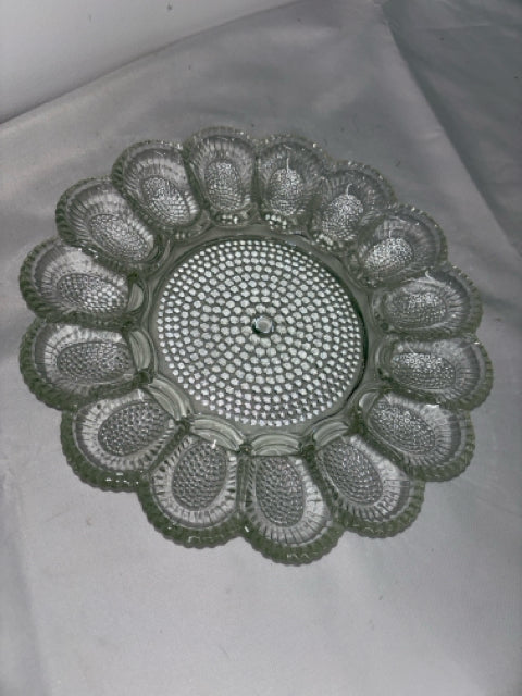 BEADED GLASS DEVILED EGG SERVER.