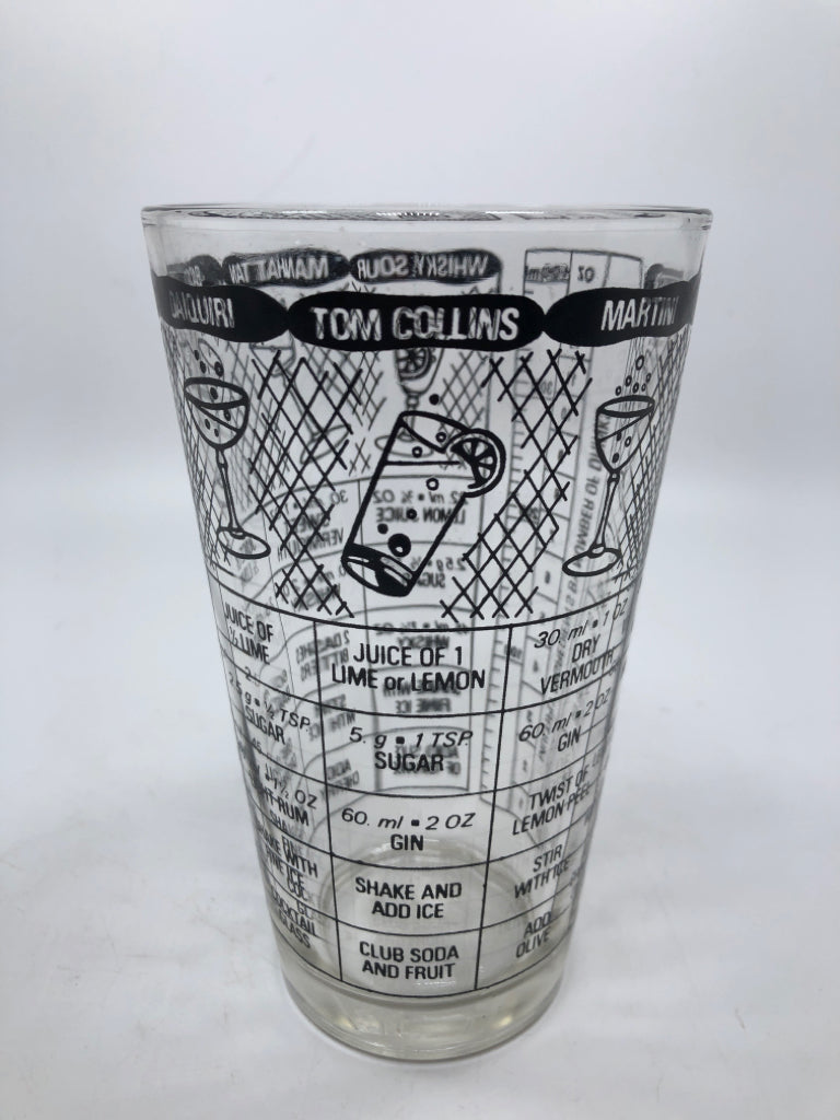 IRVINWARE VTG GLASS COCKTAIL RECIPE TUMBLER.