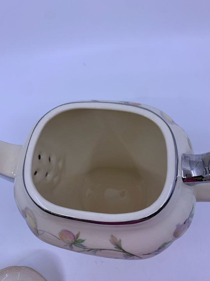 VTG SILVER FLORAL CREAM TEAPOT.