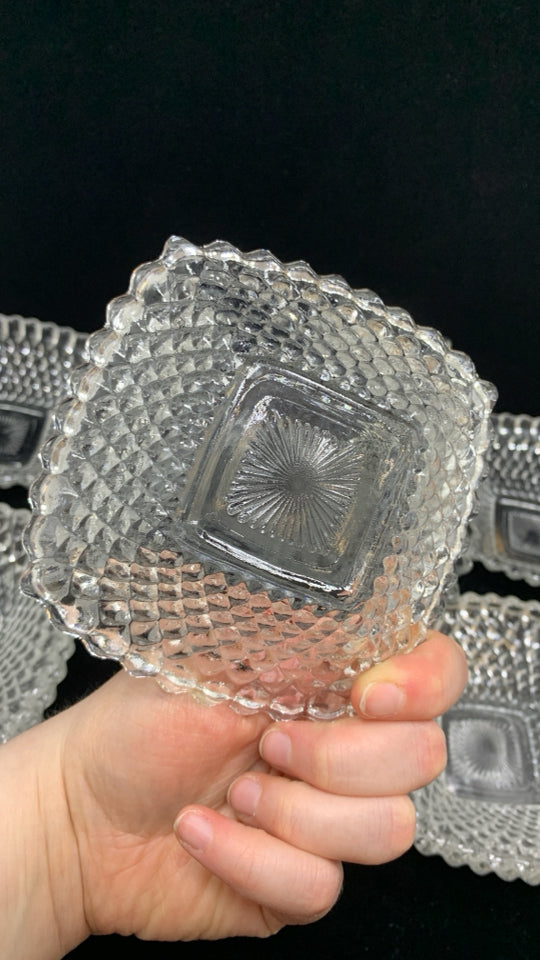 8PC DIAMOND CUT GLASS CANDY AND NUT DISH SET.