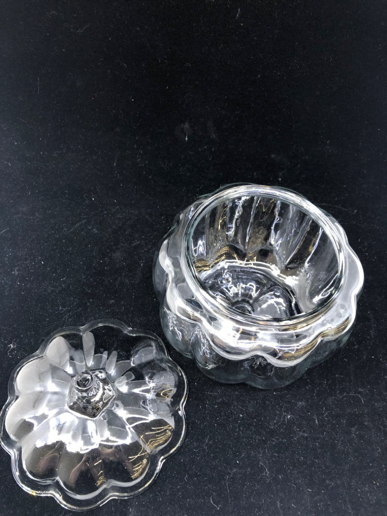 GLASS PUMPKIN CANDY JAR.