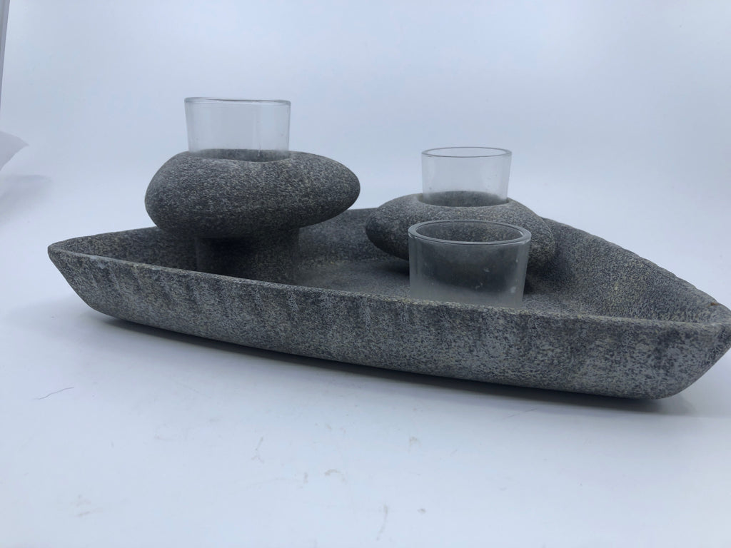 6PC PARTYLITE TRIANGLE ROCK PATTERN VOTIVE HOLDERS.