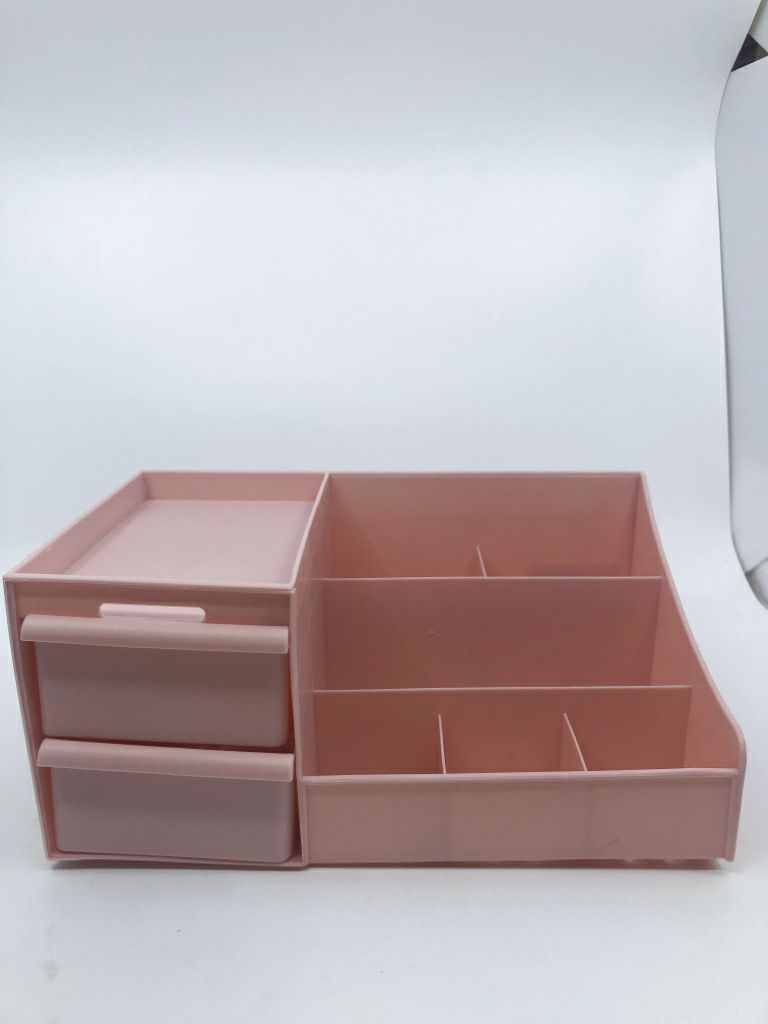 PINK PLASTIC DESK ORGANIZER W 2 DRAWERS.