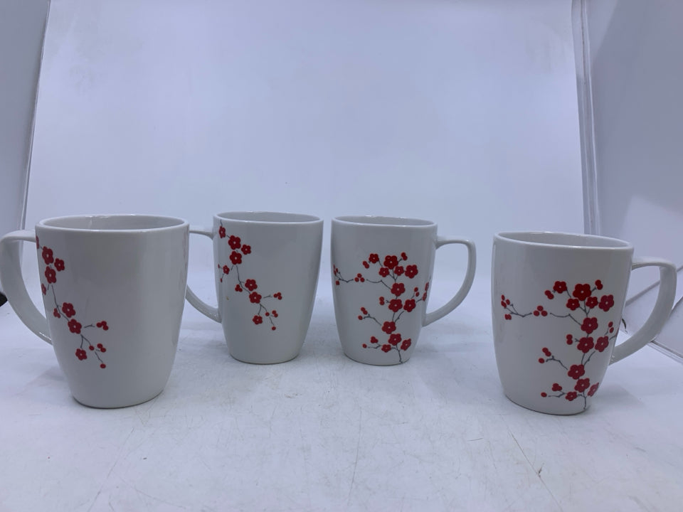 4 WHITE CHERRY BLOSSOM MUGS.