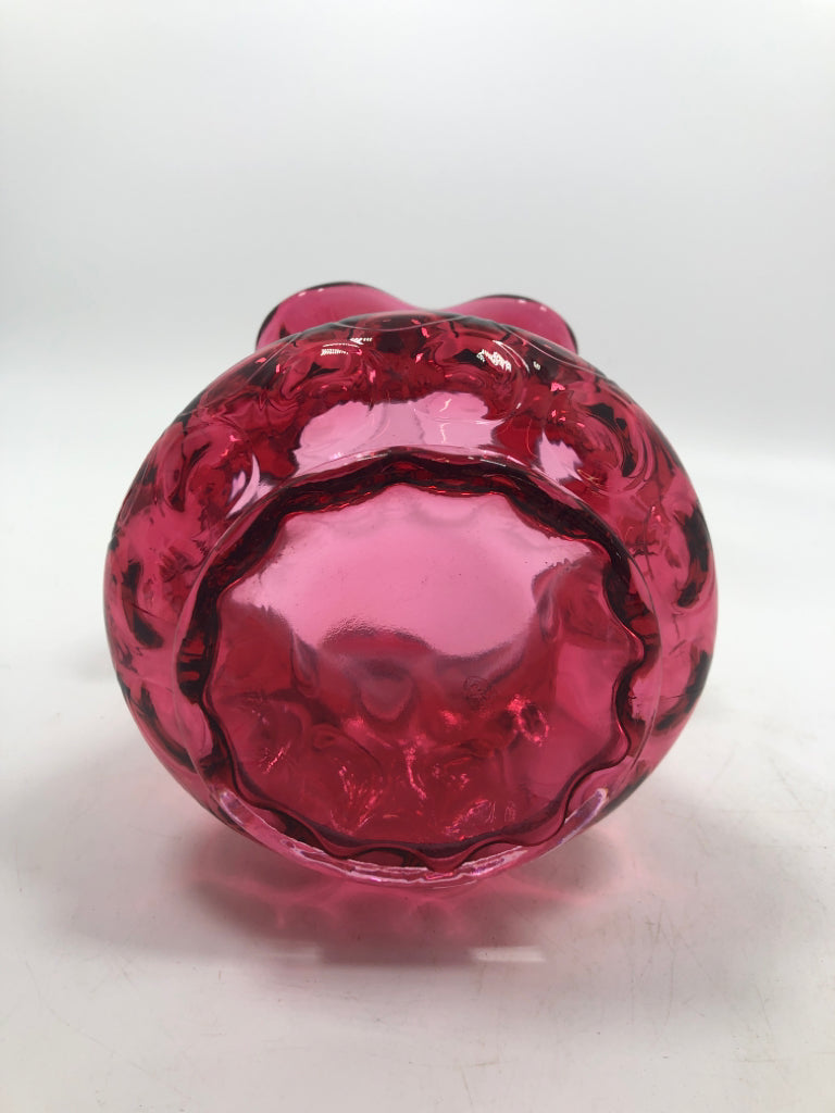 RUFFLED EDGE PINK GLASS BASKET.