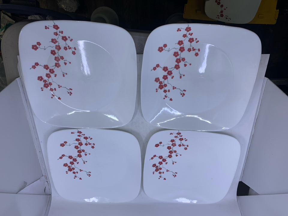 8 SQUARE CHERRY BLOSSOM PLATES DINNER/LUNCH.
