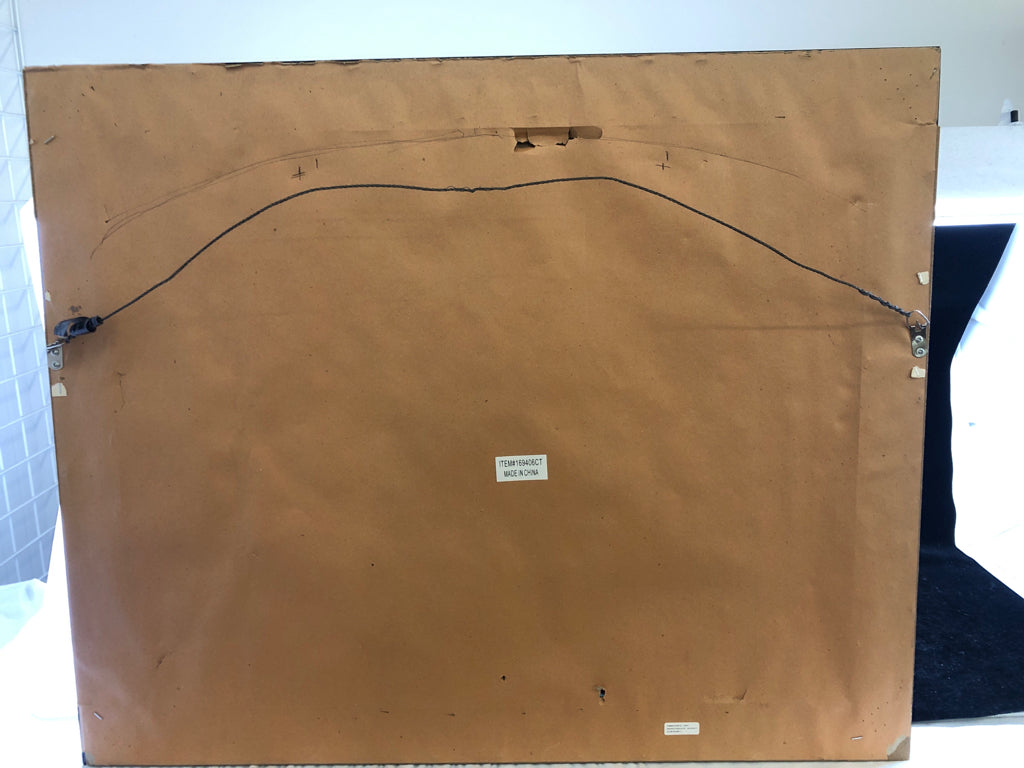 BIRCH TREE BLUE AND GOLD FRAMED PRINT.